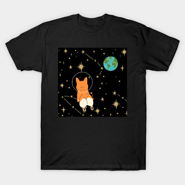 Corgi in Space T-Shirt by LylaLace Studio